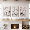 Romantic White Flower 3 Piece Wall Art. Peony Painting Print by Wall Art Set