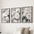 Romantic White Flower 3 Piece Wall Art. Peony Painting Print by Wall Art Set