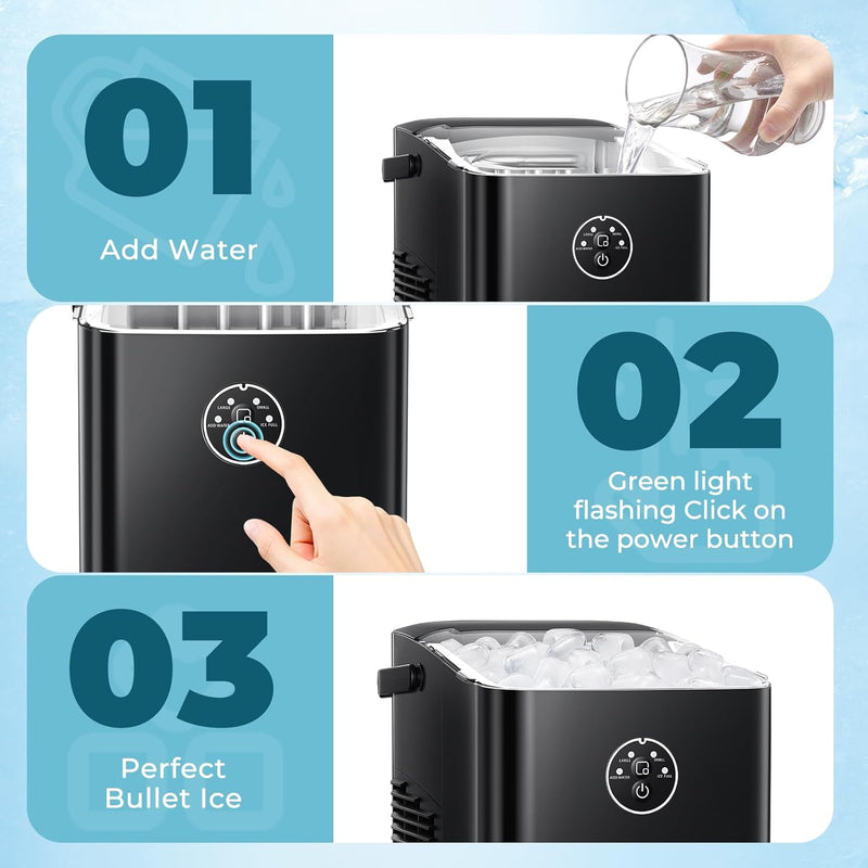 Countertop Ice Maker with Handle, 8 Bullet Ice Ready in 6 Mins Z3908