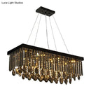 GobekUsa Black Crystal Island Pendant Light - Country Style - 23.5"/31.5" Size - 8-Light Dining Room Hanging Lamp Kit