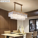 GobekUsa Country Dining Room Island Lamp with Rectangular Crystal Shade - 8 Bulbs Hanging Light Kit