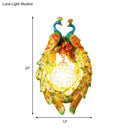 GobekUsa Country Style Peacock Wall Sconce with Crystal Shade for Bedroom - Yellow Resin 1-Light Lamp