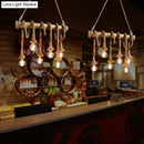 GobekUsa Country Hemp Rope Pendant Lighting with Bamboo Stick - 6 Bulbs, Brown Finish