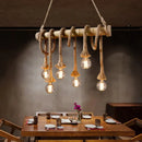 GobekUsa Country Hemp Rope Pendant Lighting with Bamboo Stick - 6 Bulbs, Brown Finish