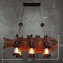 GobekUsa Country Style 6-Bulb Glass Lantern Island Pendant Light with Wooden Fish Deco