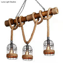 GobekUsa Country Style Bamboo Hanging Lamp - 3 Lights, Linear Design - Perfect for Restaurants, With Hemp Rope