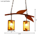 GobekUsa Country Style Crackle Glass Hanging Light with Branch Accent - Brown, 2 Lights - Ideal for Restaurants
