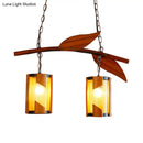 GobekUsa Country Style Crackle Glass Hanging Light with Branch Accent - Brown, 2 Lights - Ideal for Restaurants