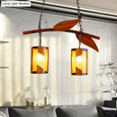 GobekUsa Country Style Crackle Glass Hanging Light with Branch Accent - Brown, 2 Lights - Ideal for Restaurants