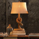 GobekUsa Country Style Fabric Empire Shade Table Lamp: 1-Light Night Light with Rope Pedestal in Flaxen