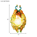 GobekUsa Country Style Peacock Wall Sconce with Crystal Shade for Bedroom - Yellow Resin 1-Light Lamp