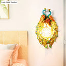 GobekUsa Country Style Peacock Wall Sconce with Crystal Shade for Bedroom - Yellow Resin 1-Light Lamp