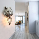 GobekUsa Country Style Tiger Sconce Wall Lamp for Children's Room - Yellow/Gray Resin with Clear Crystal Shade and 1 Bulb