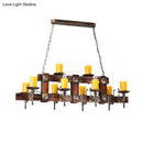 GobekUsa Country Style Wooden Island Lighting Fixture - Brown Candle Design, 7/10 Heads - Ideal for Dining Room