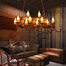 GobekUsa Country Style Wooden Island Lighting Fixture - Brown Candle Design, 7/10 Heads - Ideal for Dining Room