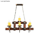 GobekUsa Country Style Wooden Island Lighting Fixture - Brown Candle Design, 7/10 Heads - Ideal for Dining Room