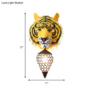 GobekUsa Country Style Tiger Sconce Wall Lamp for Children's Room - Yellow/Gray Resin with Clear Crystal Shade and 1 Bulb
