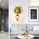GobekUsa Country Style Tiger Sconce Wall Lamp for Children's Room - Yellow/Gray Resin with Clear Crystal Shade and 1 Bulb