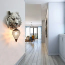 GobekUsa Country Style Tiger Sconce Wall Lamp for Children's Room - Yellow/Gray Resin with Clear Crystal Shade and 1 Bulb