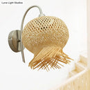 GobekUsa Countryside Rattan Wall Sconce with 1 Beige Light - Handcrafted for Bedroom (Down/Up)