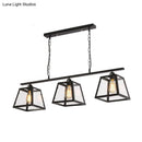 GobekUsa Countryside Clear Glass Island Pendant Light with Black Frame - 3 Bulbs