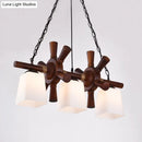 GobekUsa Countryside Island Pendant Light with Wooden Rudder Deco - White Glass & Brown Trapezoid Style, 3 Bulbs