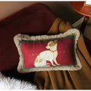 GobekUsa Court Puppy Print Fur Fringed Bolster Pillowcase Decorative Throw Pillow Cover