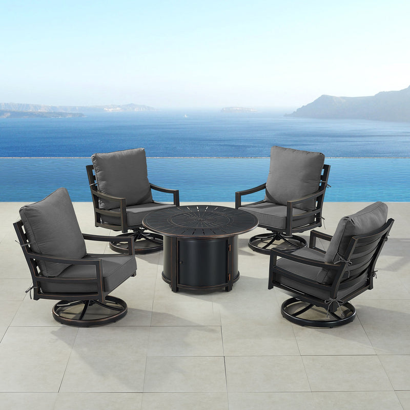 Black Aluminum Fire Table Set with Four Club Chairs