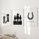 Black White Western Cowgirl 3 Piece Art. Boots, Horseshoe by Wall Art Set