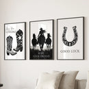 Black White Western Cowgirl 3 Piece Art. Boots, Horseshoe by Wall Art Set