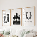 Black White Western Cowgirl 3 Piece Art. Boots, Horseshoe by Wall Art Set
