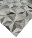 Silver and Gray Cowhide Leather Hand Stitched Patchwork Rug Modern Geometric by The Rug Decor