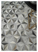 Silver and Gray Cowhide Leather Hand Stitched Patchwork Rug Modern Geometric by The Rug Decor