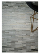 Hand-Stitched Gray and Silver Striped Cowhide Leather Rug - Modern by The Rug Decor