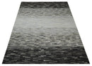 Custom Made Cowhide Leather Striped Gray and Silver Leather Rug, Modern Rug