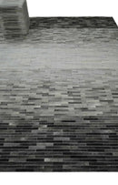 Hand-Stitched Gray and Silver Striped Cowhide Leather Rug - Modern by The Rug Decor