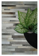 Geometric Cowhide Leather Area Rug - Striped Silver and Ivory by The Rug Decor