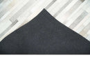 Geometric Cowhide Leather Area Rug - Striped Silver and Ivory by The Rug Decor