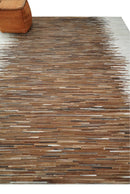 Modern Stripes Cowhide Leather Striped Tan Brown and Ivory Leather Multi Size Area Rug