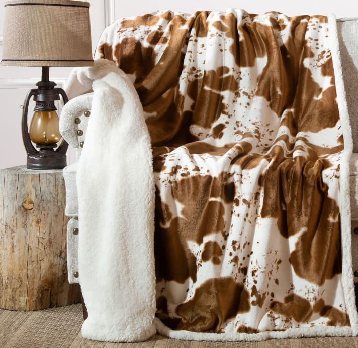 Cowhide Sherpa Throw Blanket