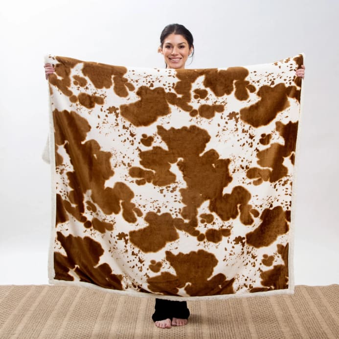 Cowhide Sherpa Throw Blanket