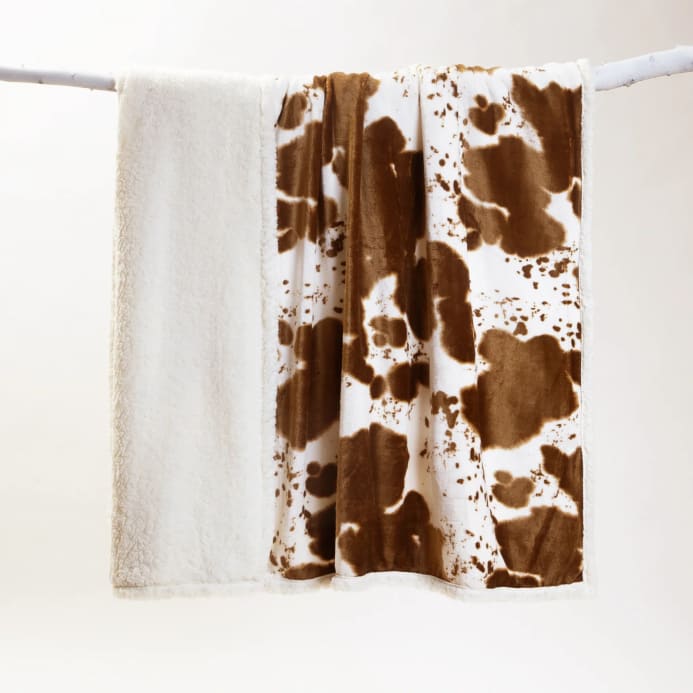 Cowhide Sherpa Throw Blanket