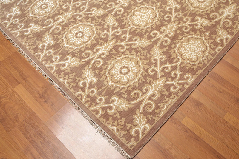 6' x 9' Hand Knotted Damask Wool & Bamboo Silk Area rug Brown