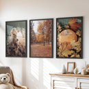 Autumn Farmhouse Prints. Cow, Fall Trees, Pumpkin Decor by Wall Art Set