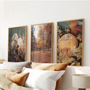 Autumn Farmhouse Prints. Cow, Fall Trees, Pumpkin Decor by Wall Art Set