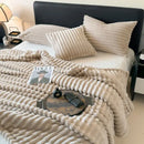 GobekUsa Cozy Coral Fleece Striped Solid Blanket for Winter Sofa Cover Queen King Sizes