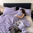 GobekUsa Cozy Coral Fleece Striped Solid Blanket for Winter Sofa Cover Queen King Sizes