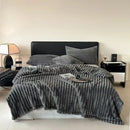 GobekUsa Cozy Coral Fleece Striped Solid Blanket for Winter Sofa Cover Queen King Sizes