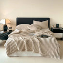GobekUsa Cozy Coral Fleece Striped Solid Blanket for Winter Sofa Cover Queen King Sizes
