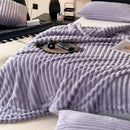 GobekUsa Cozy Coral Fleece Striped Solid Blanket for Winter Sofa Cover Queen King Sizes